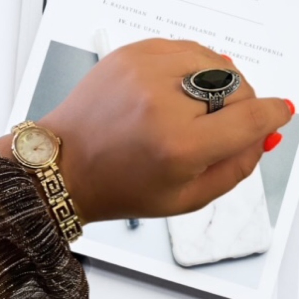 ✨ SILVER RING WITH BLACK GEM RING✨ - Picture 2 of 2